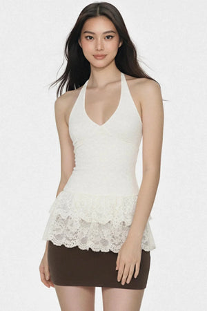 White Lace Backless Top