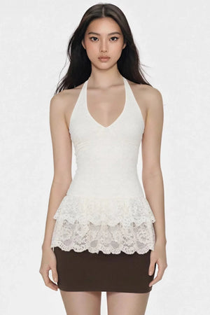 White Lace Backless Top