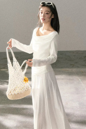 White Lace Cutout Draped Top Set-Up