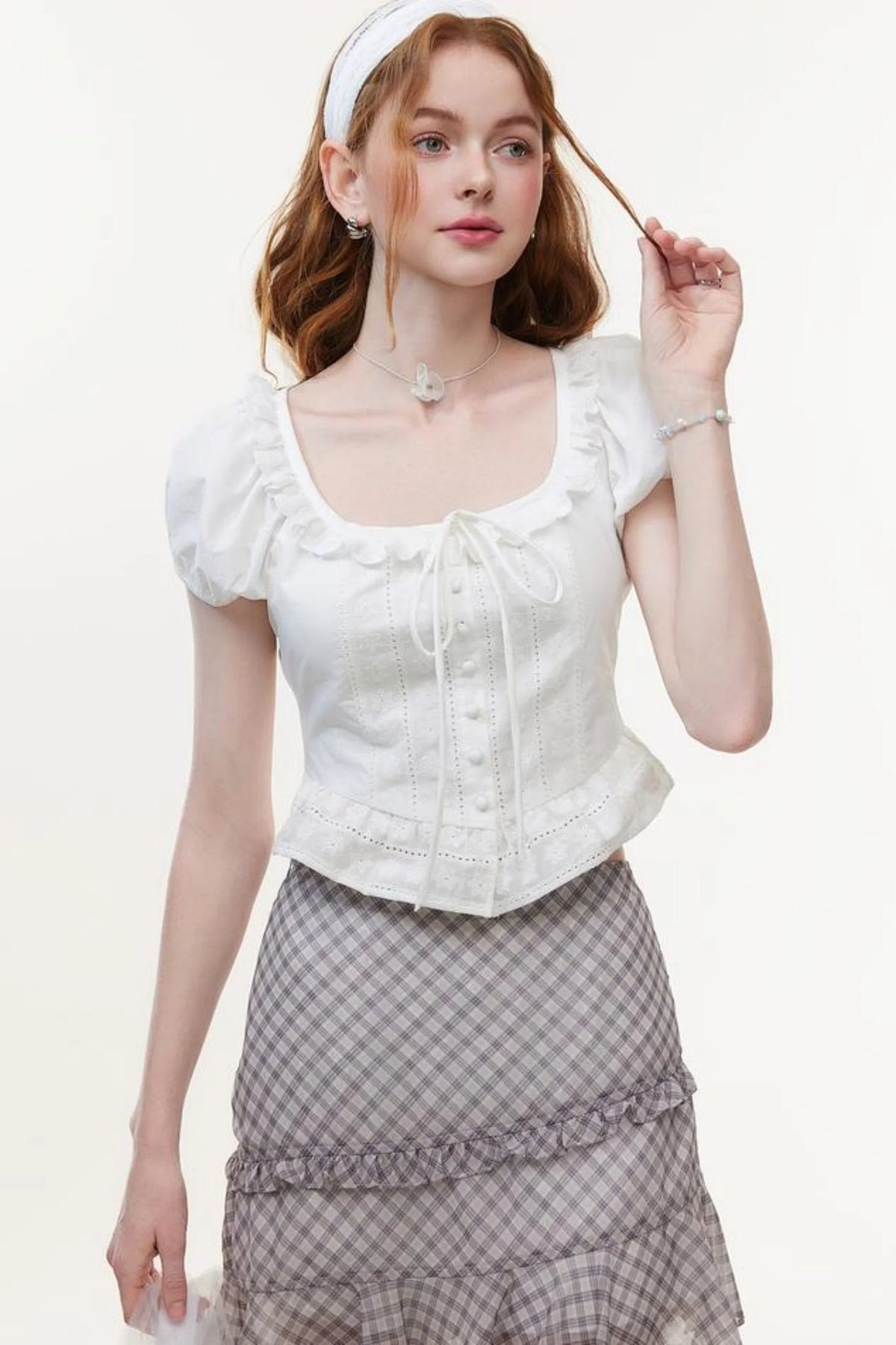 White Lace Jacquard Blouse