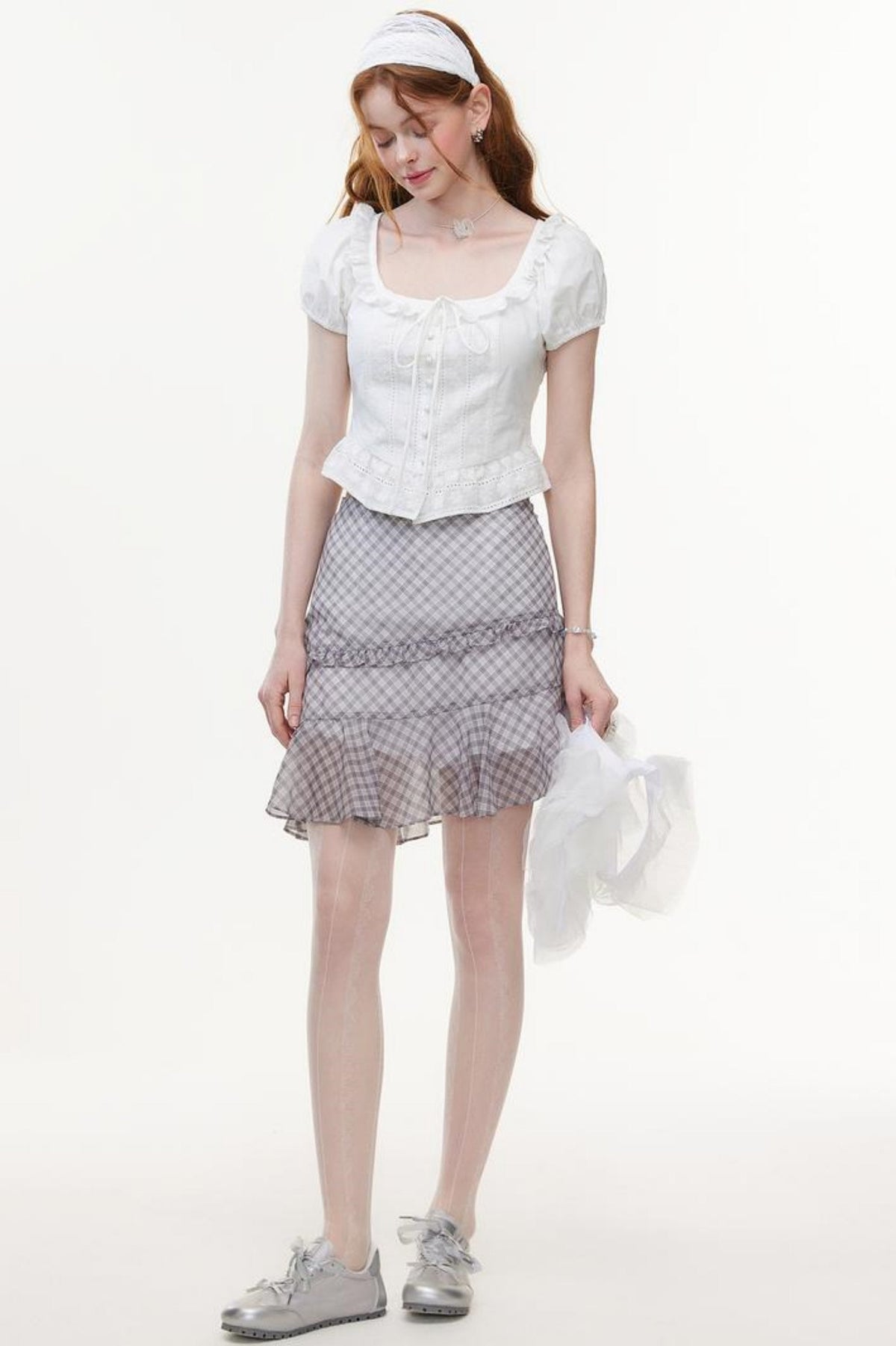White Lace Jacquard Blouse