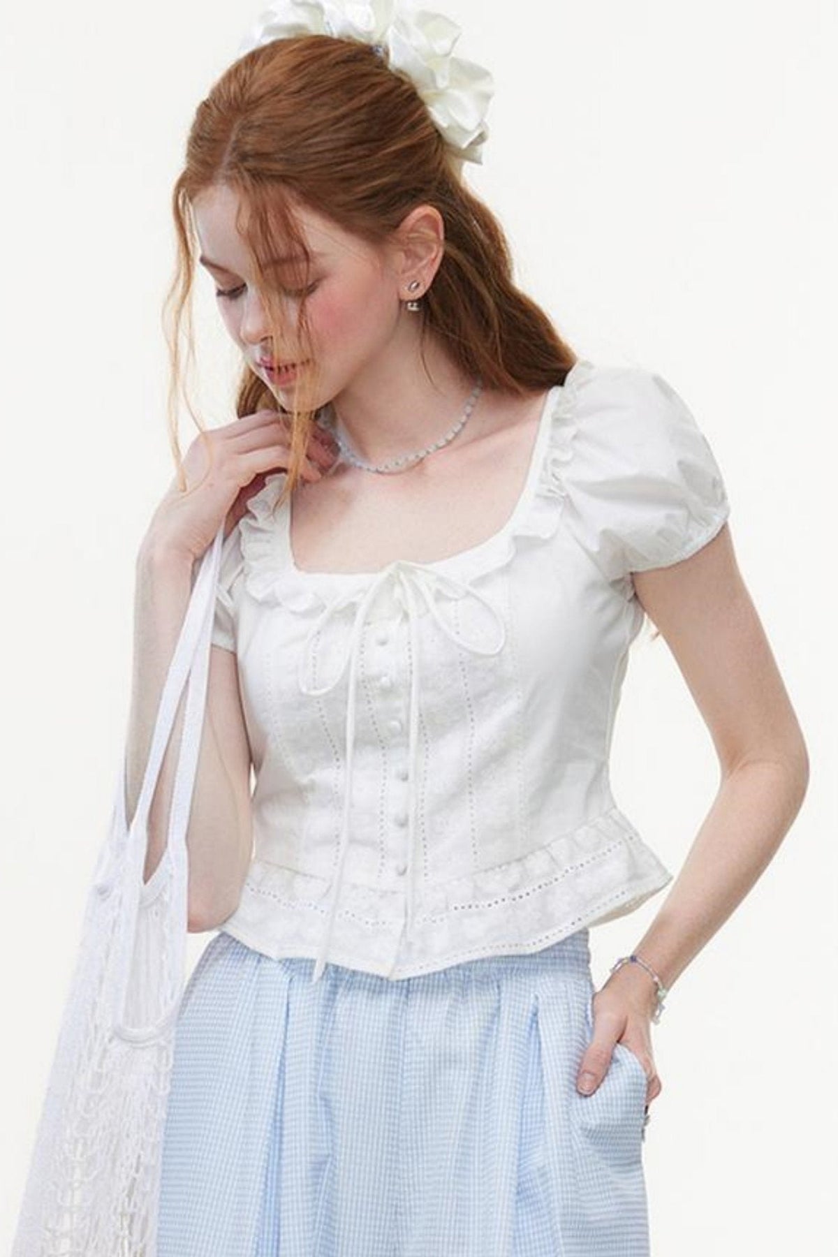 White Lace Jacquard Blouse