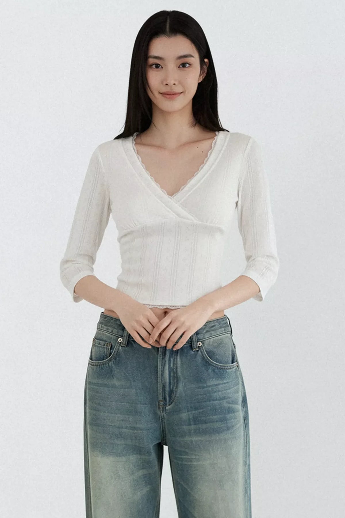 White Lace Jacquard Blouse