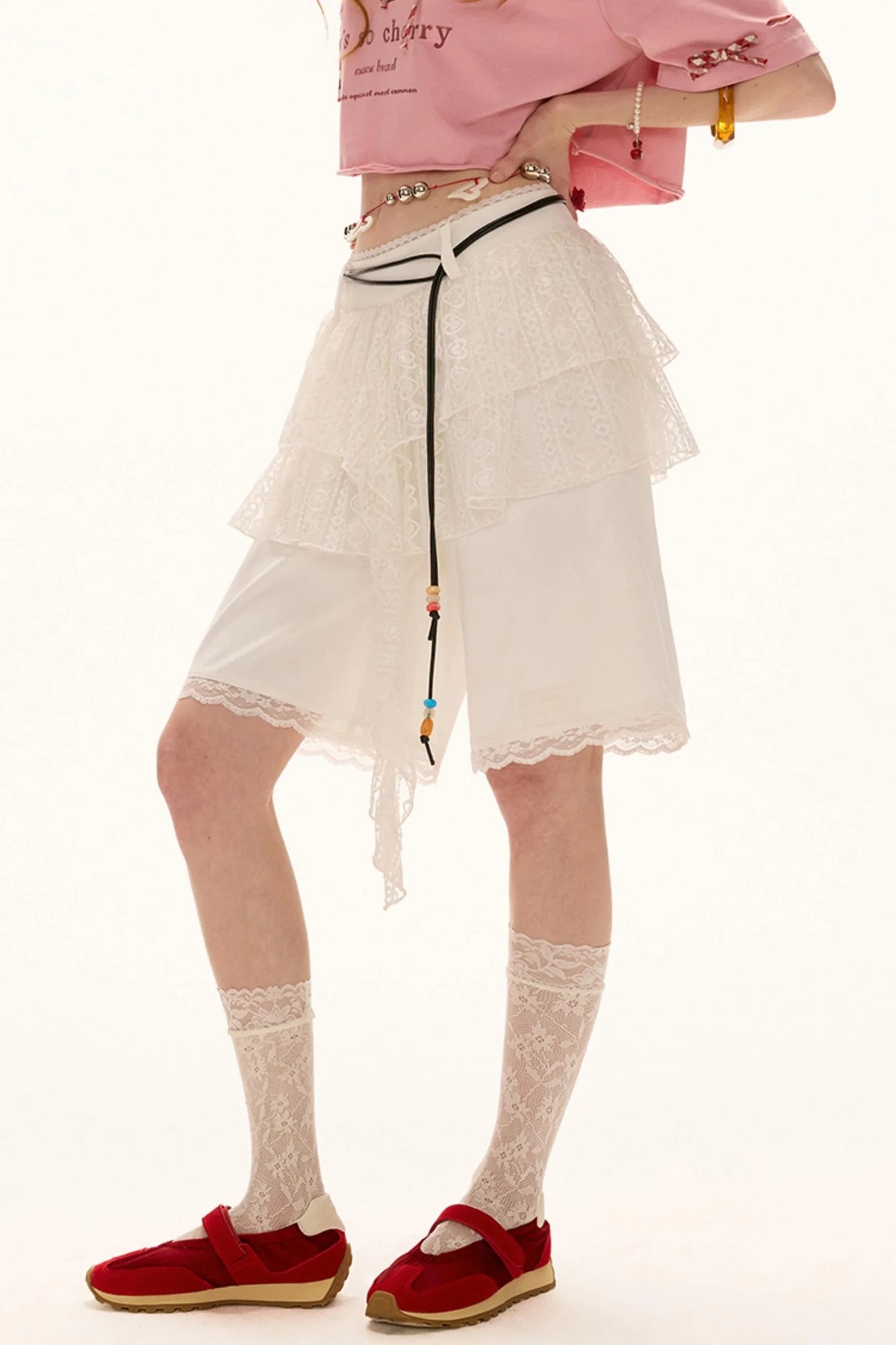 White Lace Layered Casual Shorts
