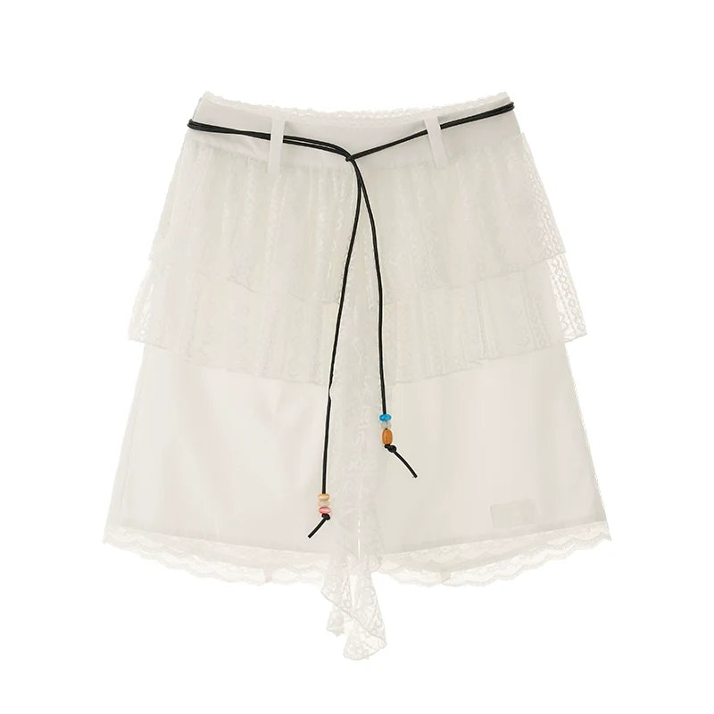 White Lace Layered Casual Shorts