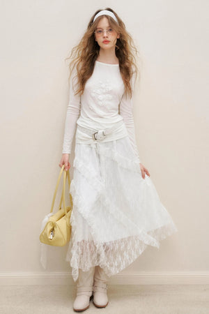 White Lace Panel Skirt