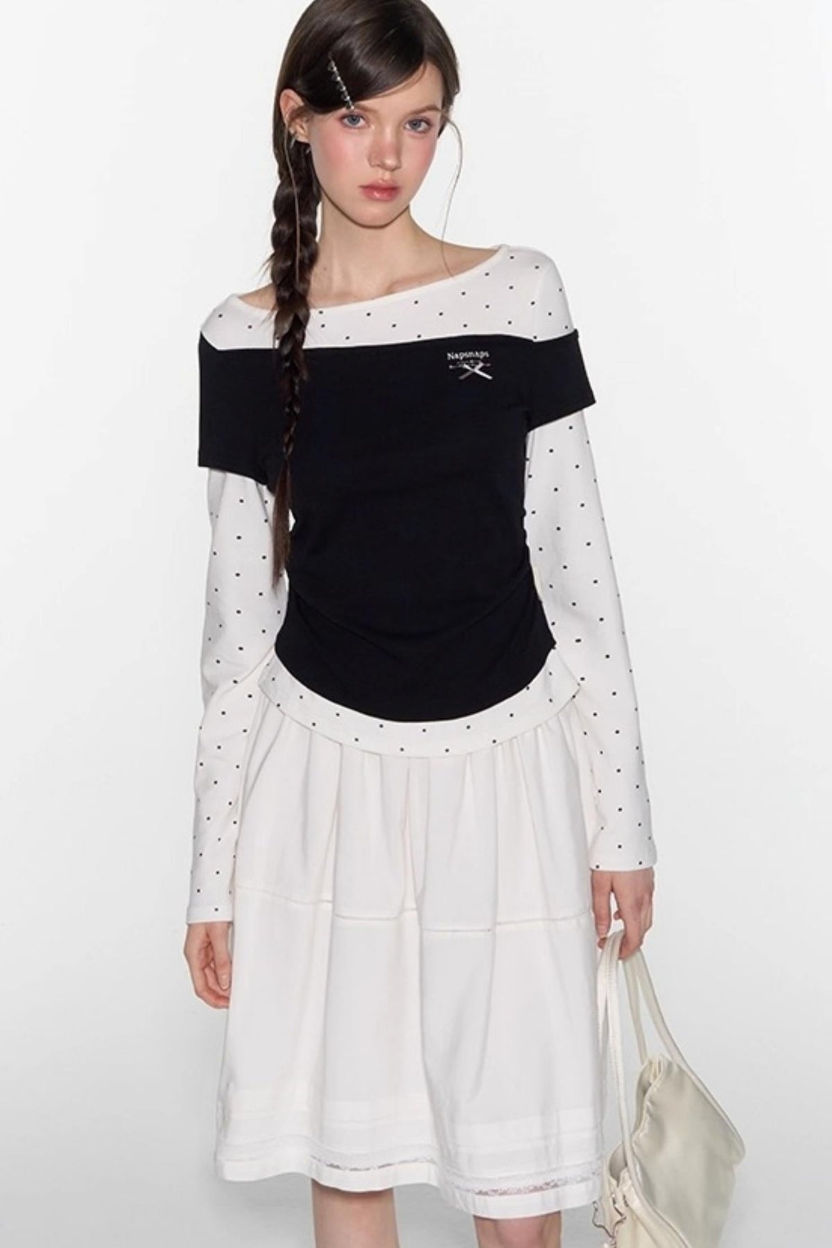 White Lace Panelled Umbrella Skirt
