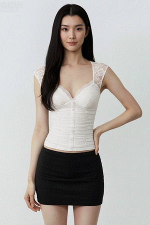 White Lace Pleated Top
