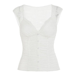 White Lace Pleated Top