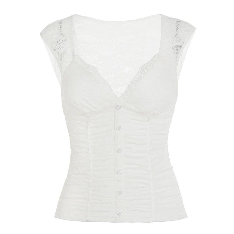 White Lace Pleated Top