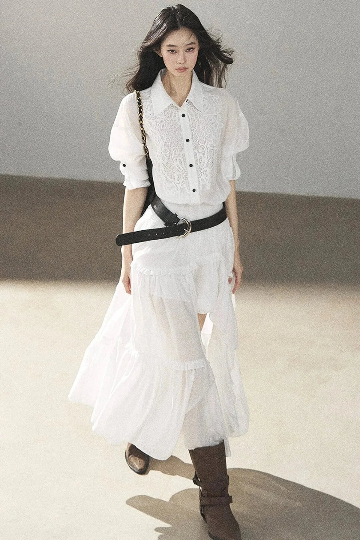 White Lace Shirt Dress