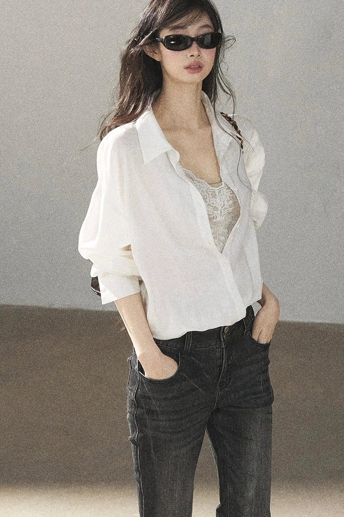 White Layered-Look Linen Shirt