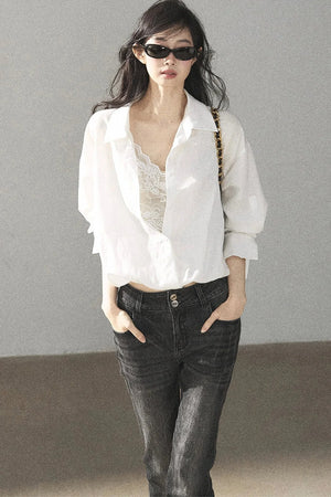 White Layered-Look Linen Shirt