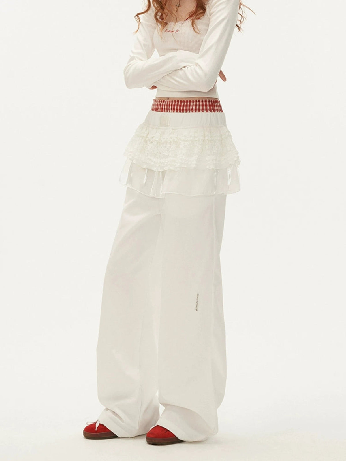 White Layered Wide-Leg Pants