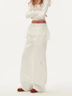 White Layered Wide-Leg Pants
