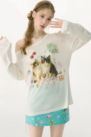 White Long Sleeve Off-Shoulder T-Shirt