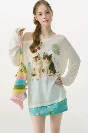 White Long Sleeve Off-Shoulder T-Shirt