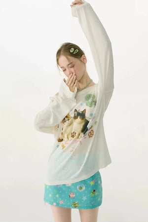 White Long Sleeve Off-Shoulder T-Shirt