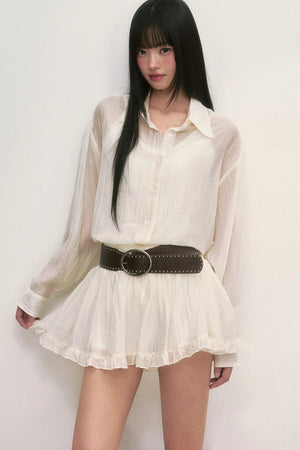 White Long-Sleeved Shirt And Skirt Set