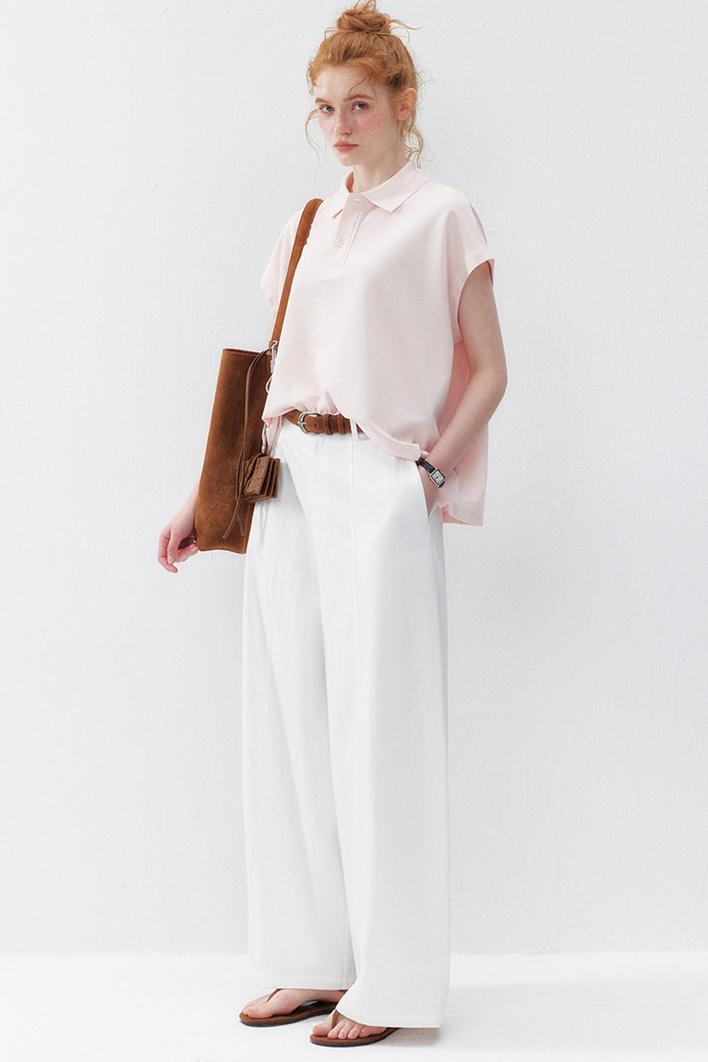 White Lyocell Curved Straight Pants