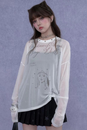 White Mesh Sun Protection Blouse Set-Up