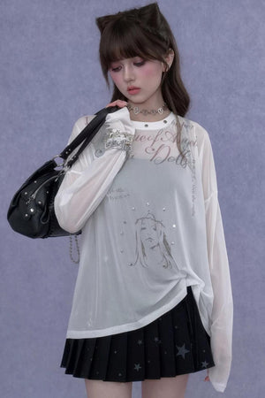 White Mesh Sun Protection Blouse Set-Up