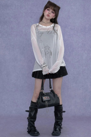 White Mesh Sun Protection Blouse Set-Up