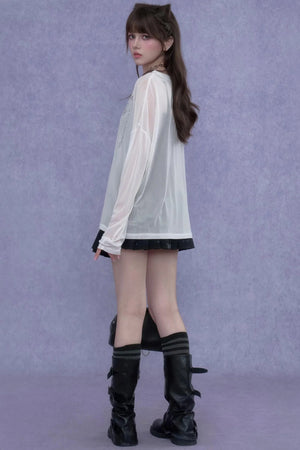 White Mesh Sun Protection Blouse Set-Up