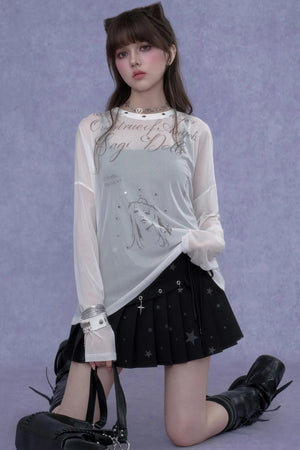 White Mesh Sun Protection Blouse Set-Up