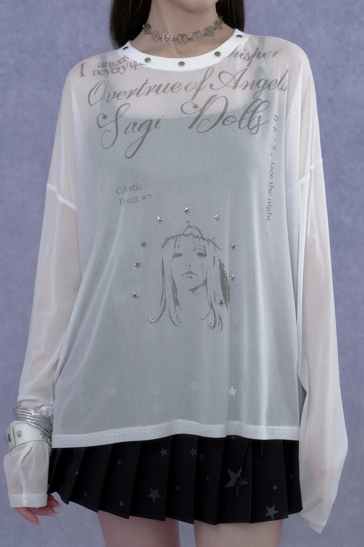 White Mesh Sun Protection Blouse Set-Up