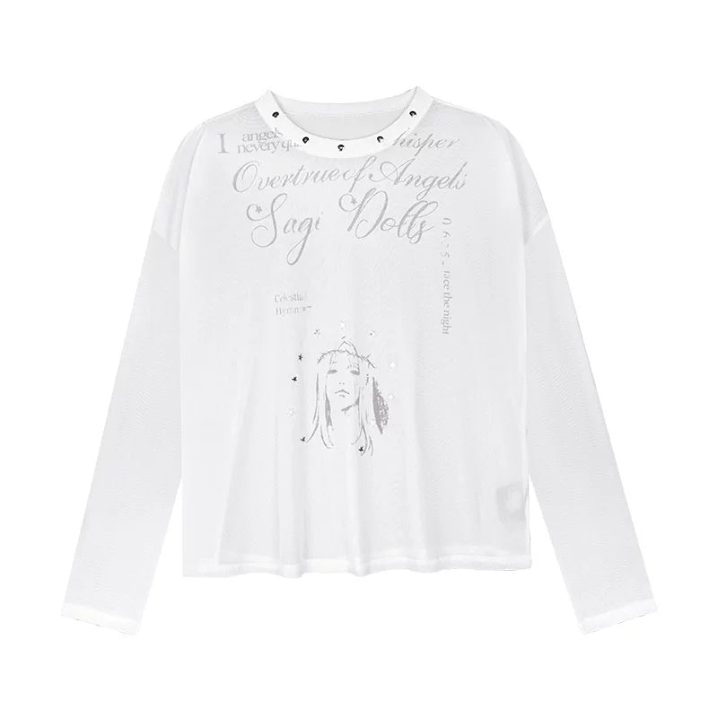 White Mesh Sun Protection Blouse Set-Up