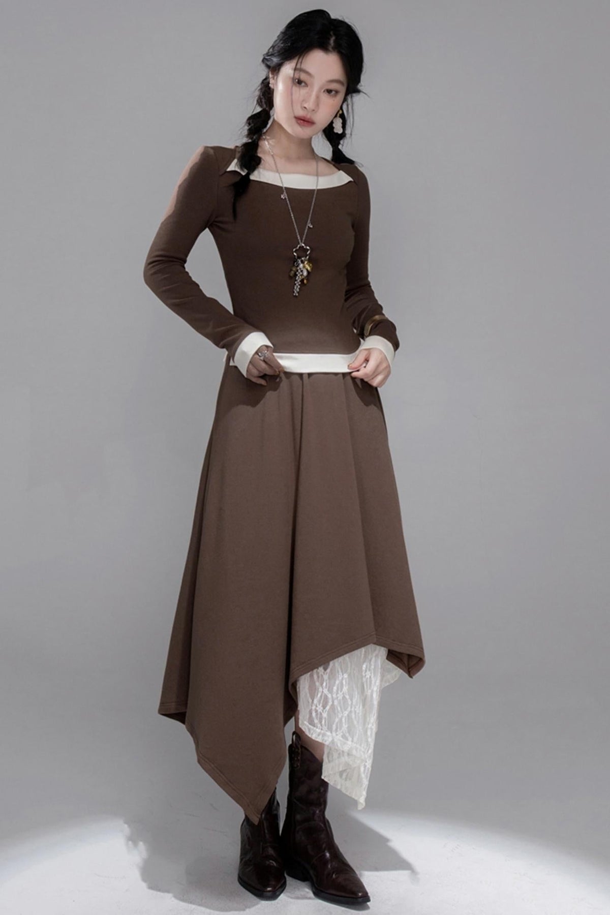 White Milk Coffee Knitted Top & Skirt Set