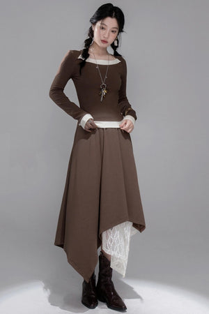 White Milk Coffee Knitted Top & Skirt Set