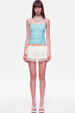White Multi-Layered Ruffle Lace Mini Skirt