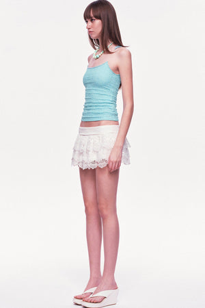 White Multi-Layered Ruffle Lace Mini Skirt