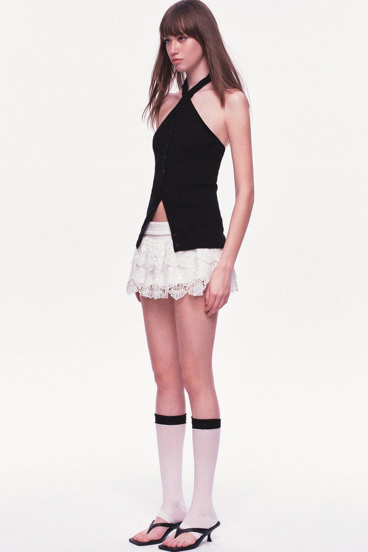 White Multi-Layered Ruffle Lace Mini Skirt