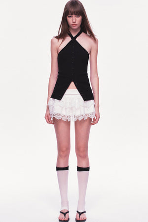 White Multi-Layered Ruffle Lace Mini Skirt