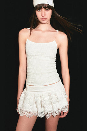 White Multi-Layered Ruffle Lace Mini Skirt