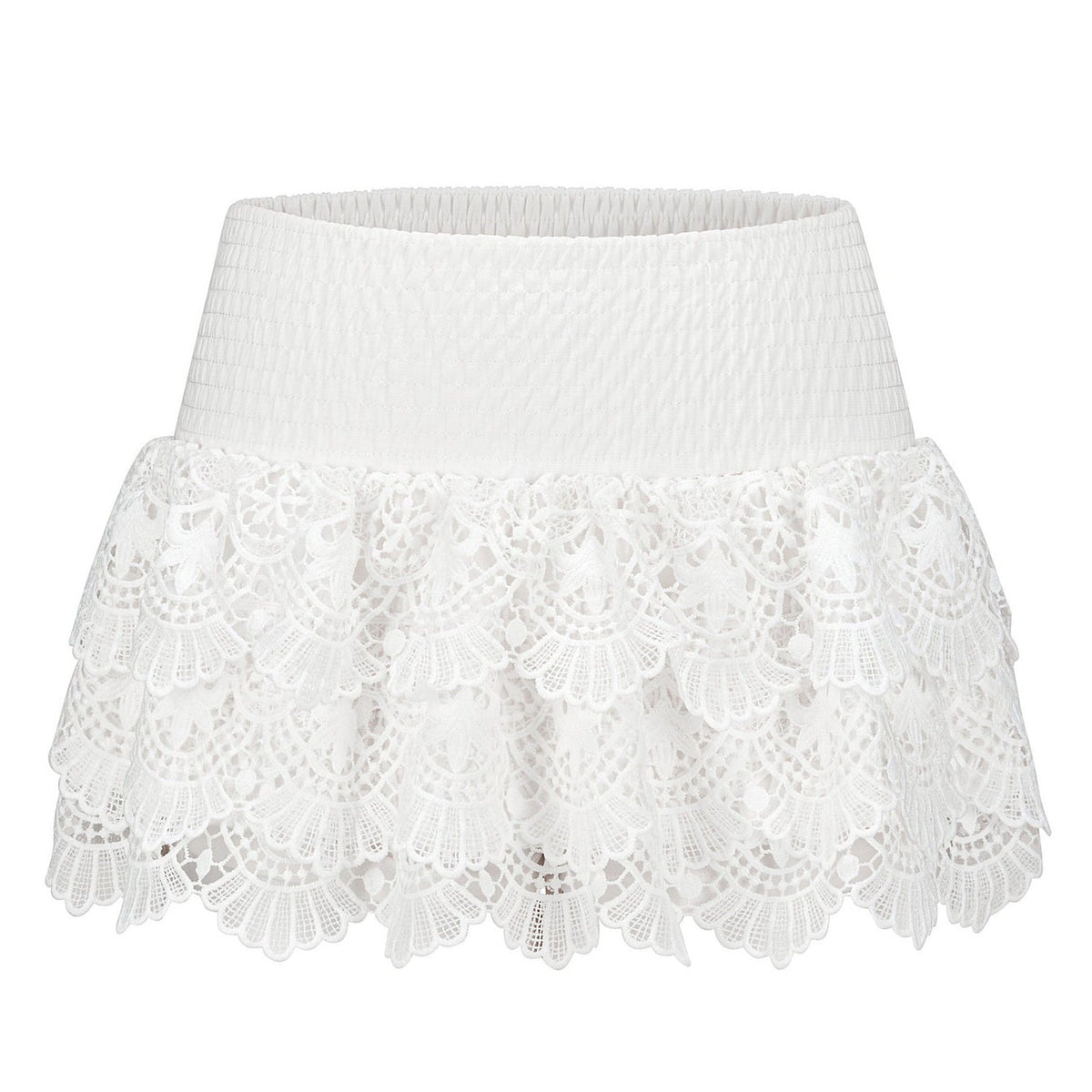 White Multi-Layered Ruffle Lace Mini Skirt