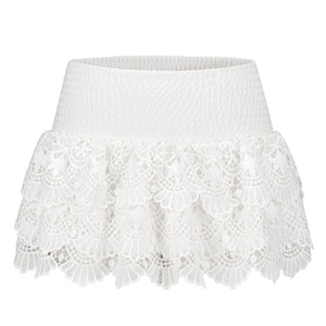 White Multi-Layered Ruffle Lace Mini Skirt