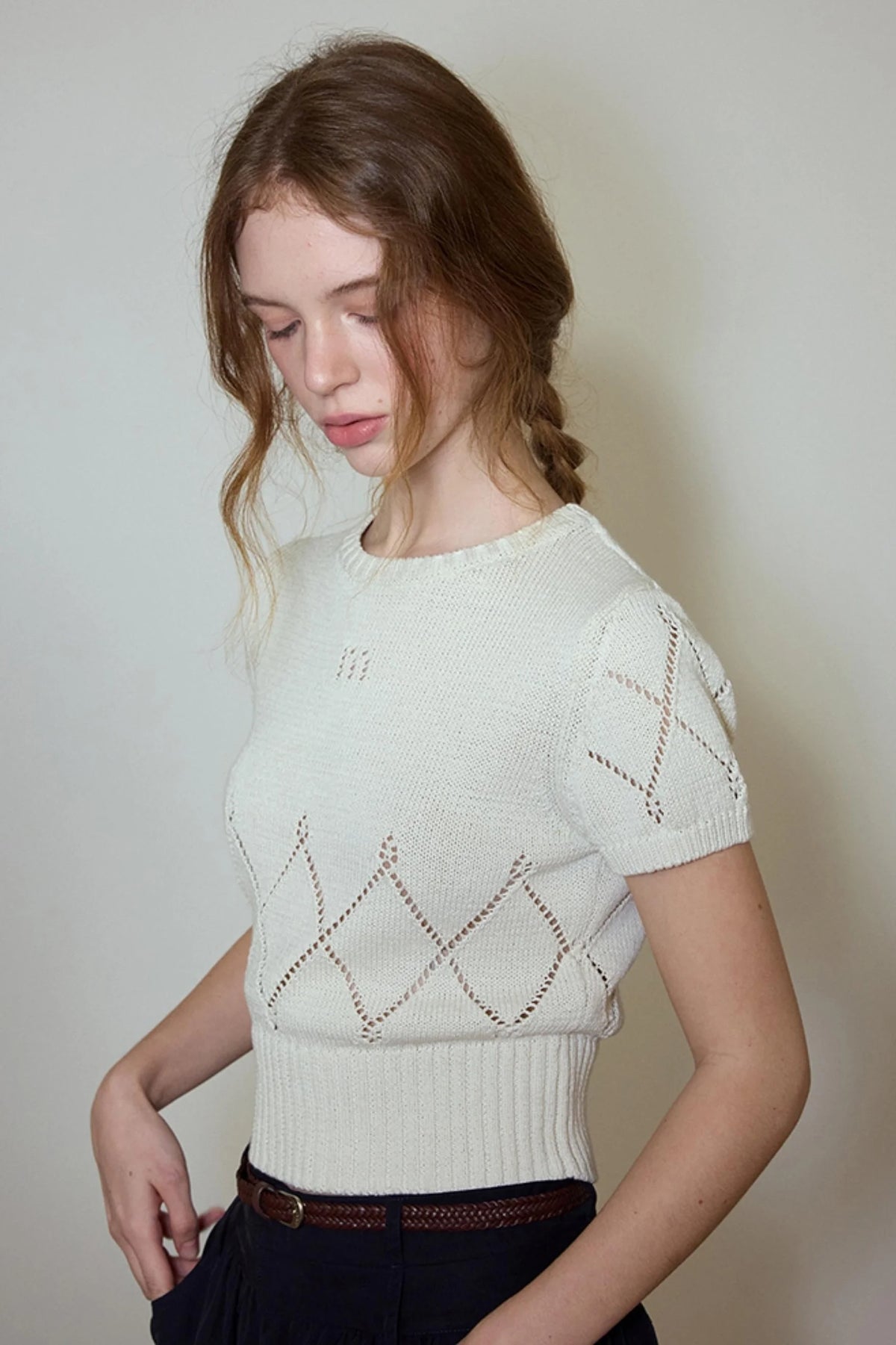 White- Navy Knit Tee