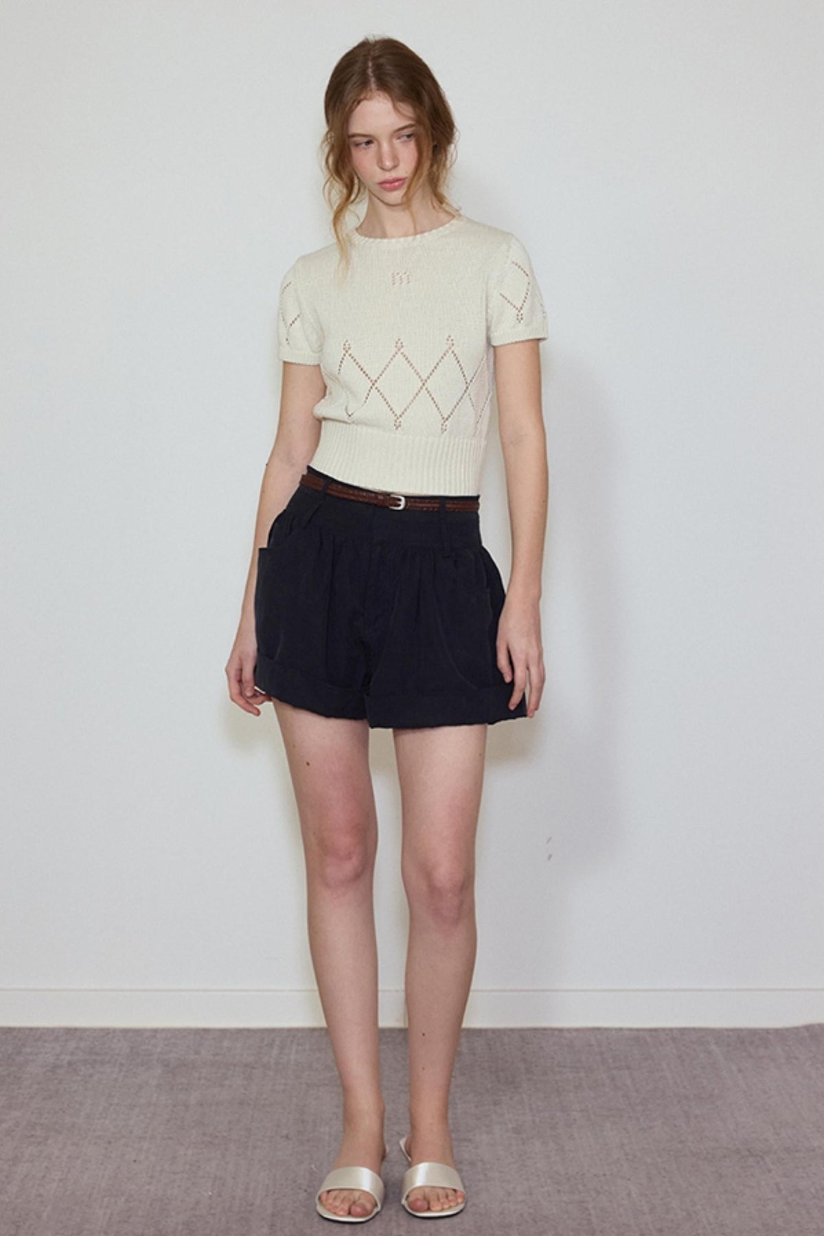 White- Navy Knit Tee