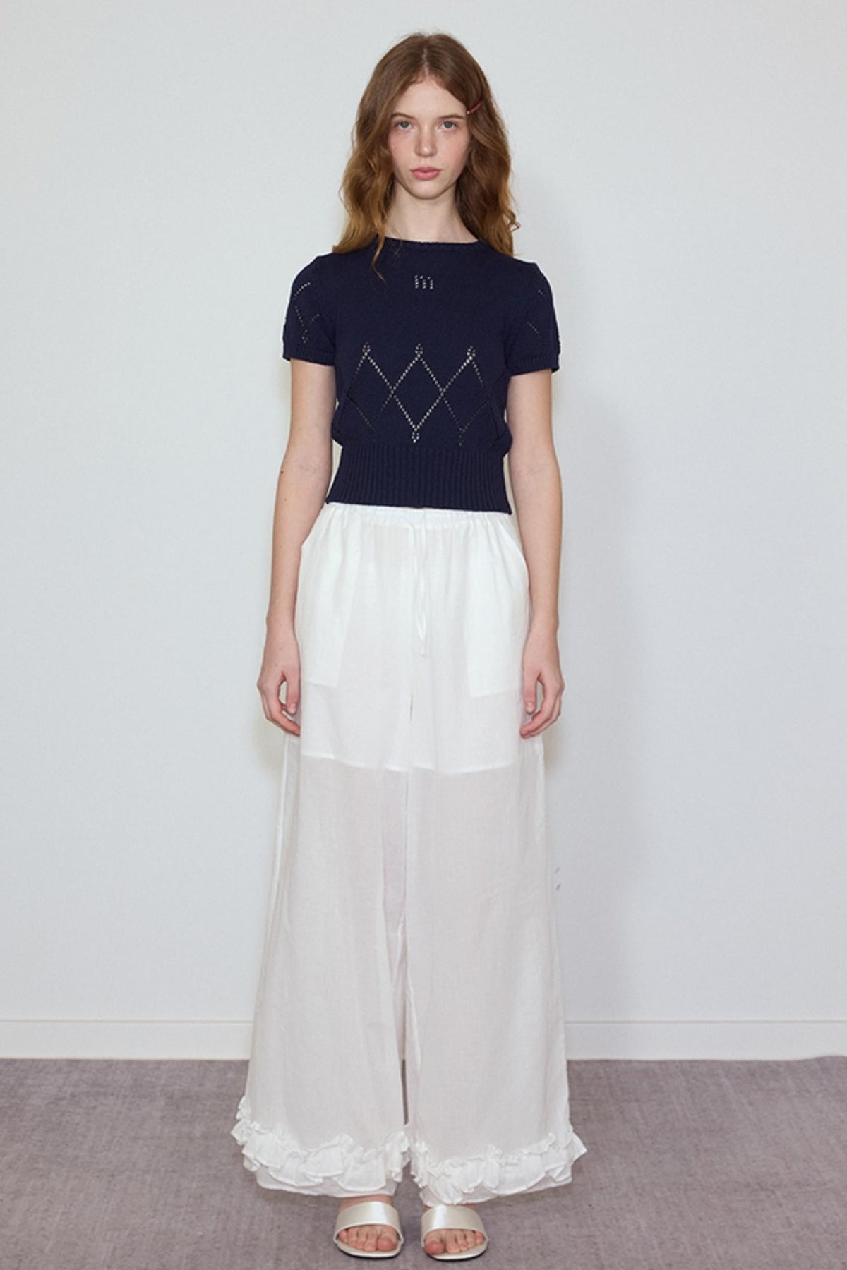 White- Navy Knit Tee