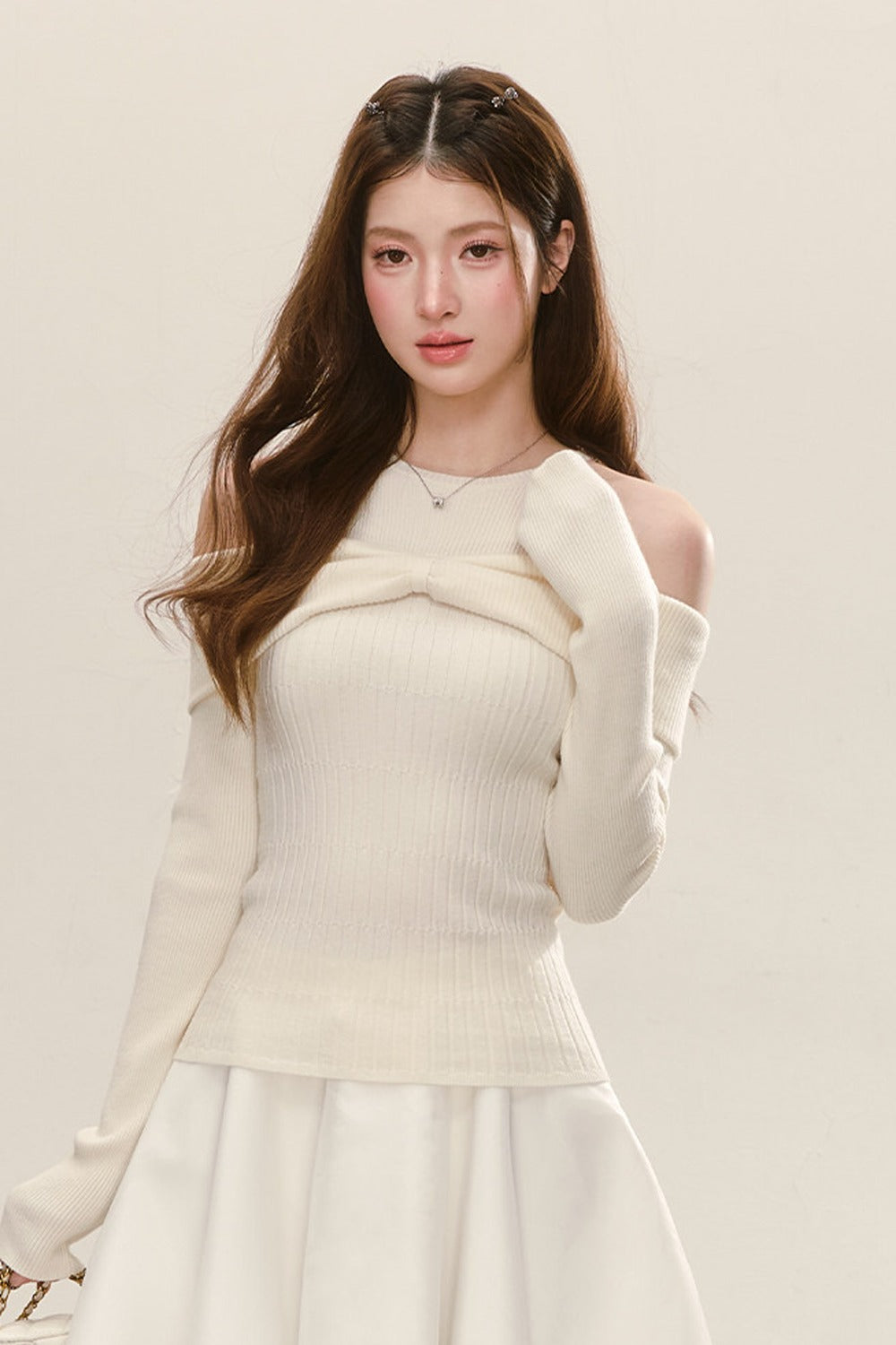 White Off-Shoulder Knit Top
