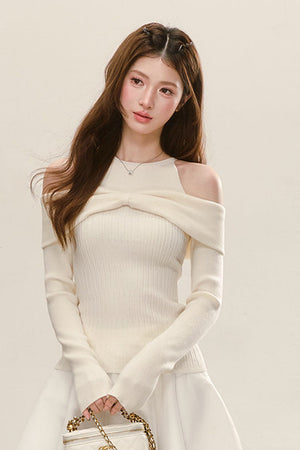 White Off-Shoulder Knit Top