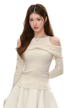 White Off-Shoulder Knit Top