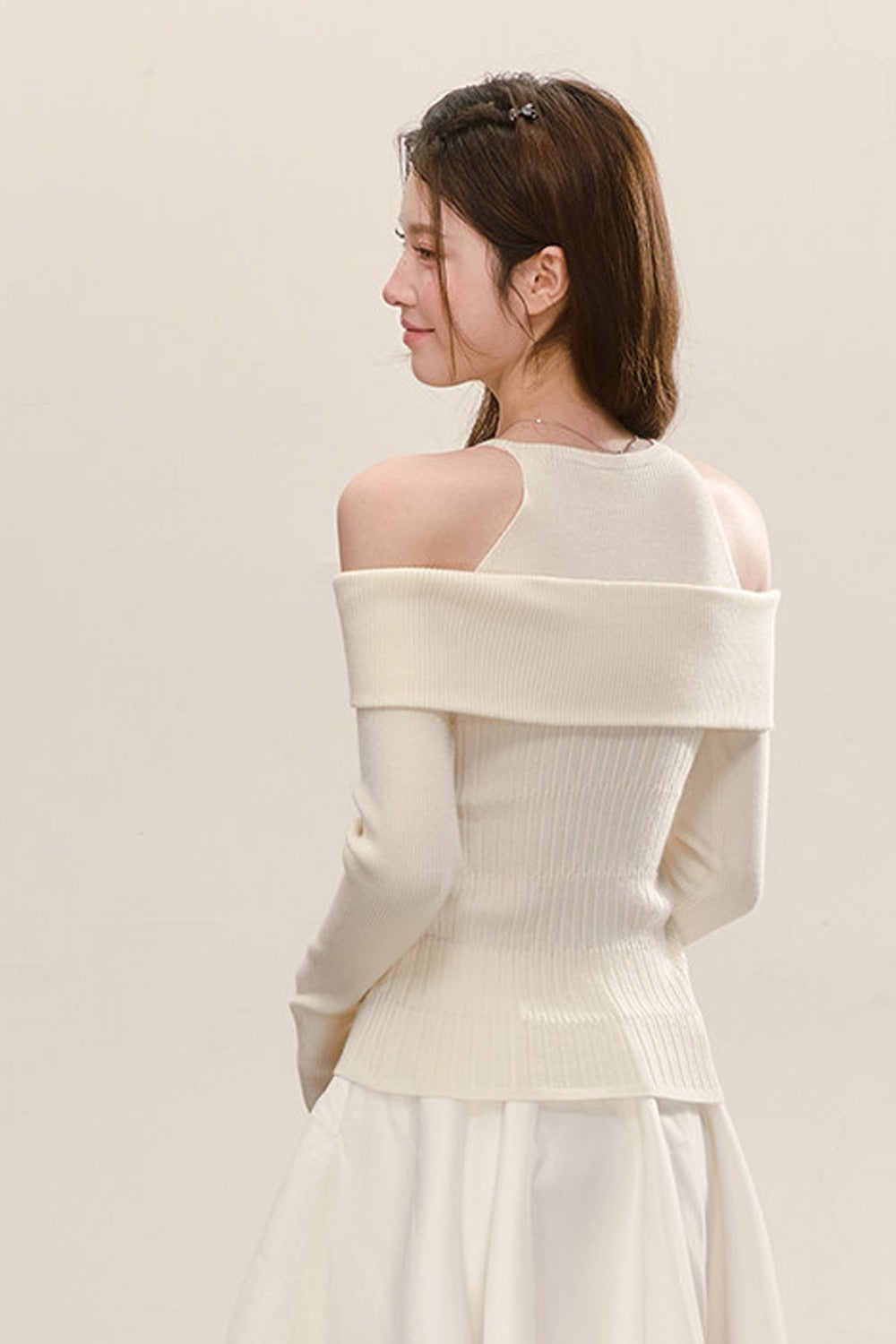 White Off-Shoulder Knit Top