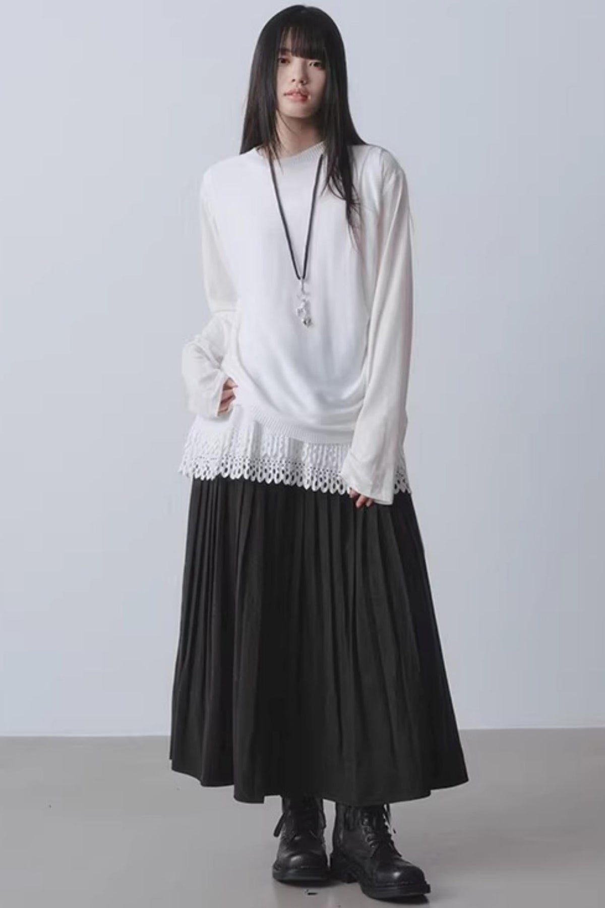 White Patchwork V-Neck Top