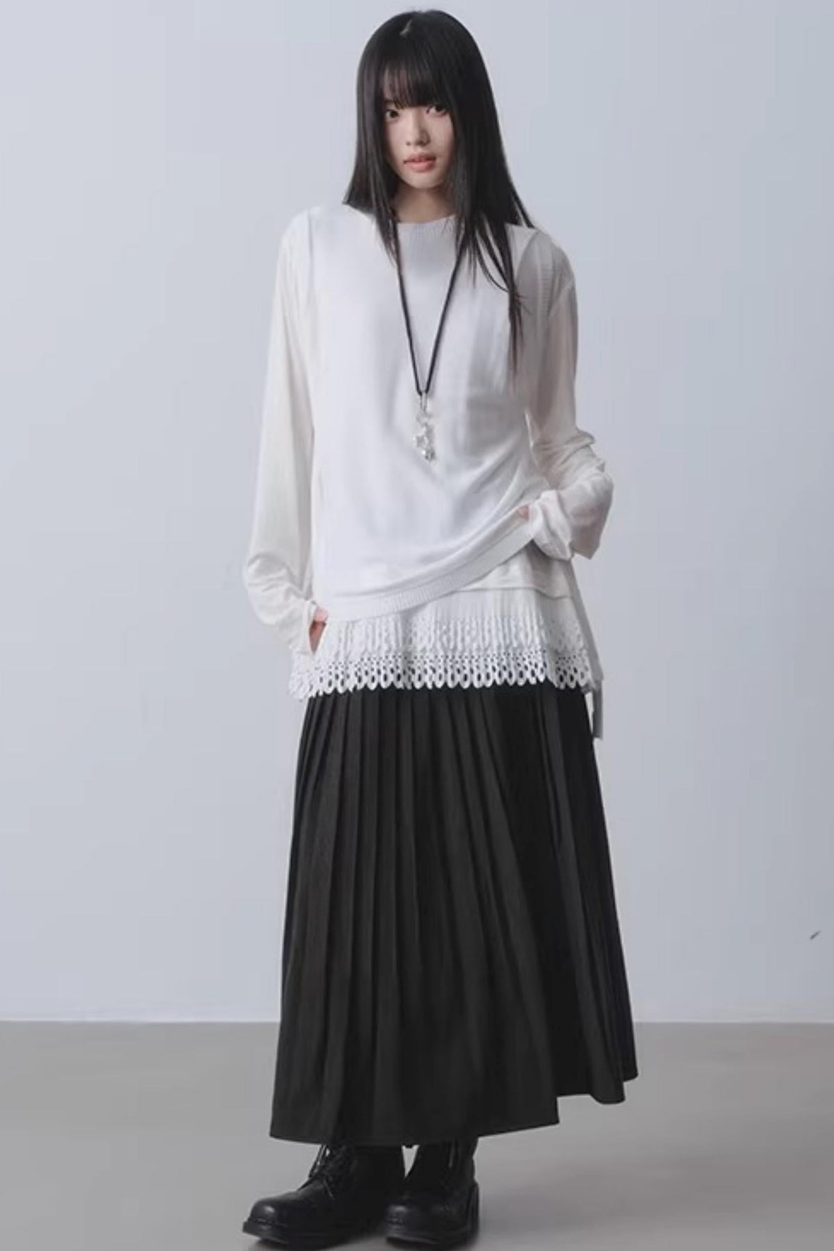 White Patchwork V-Neck Top