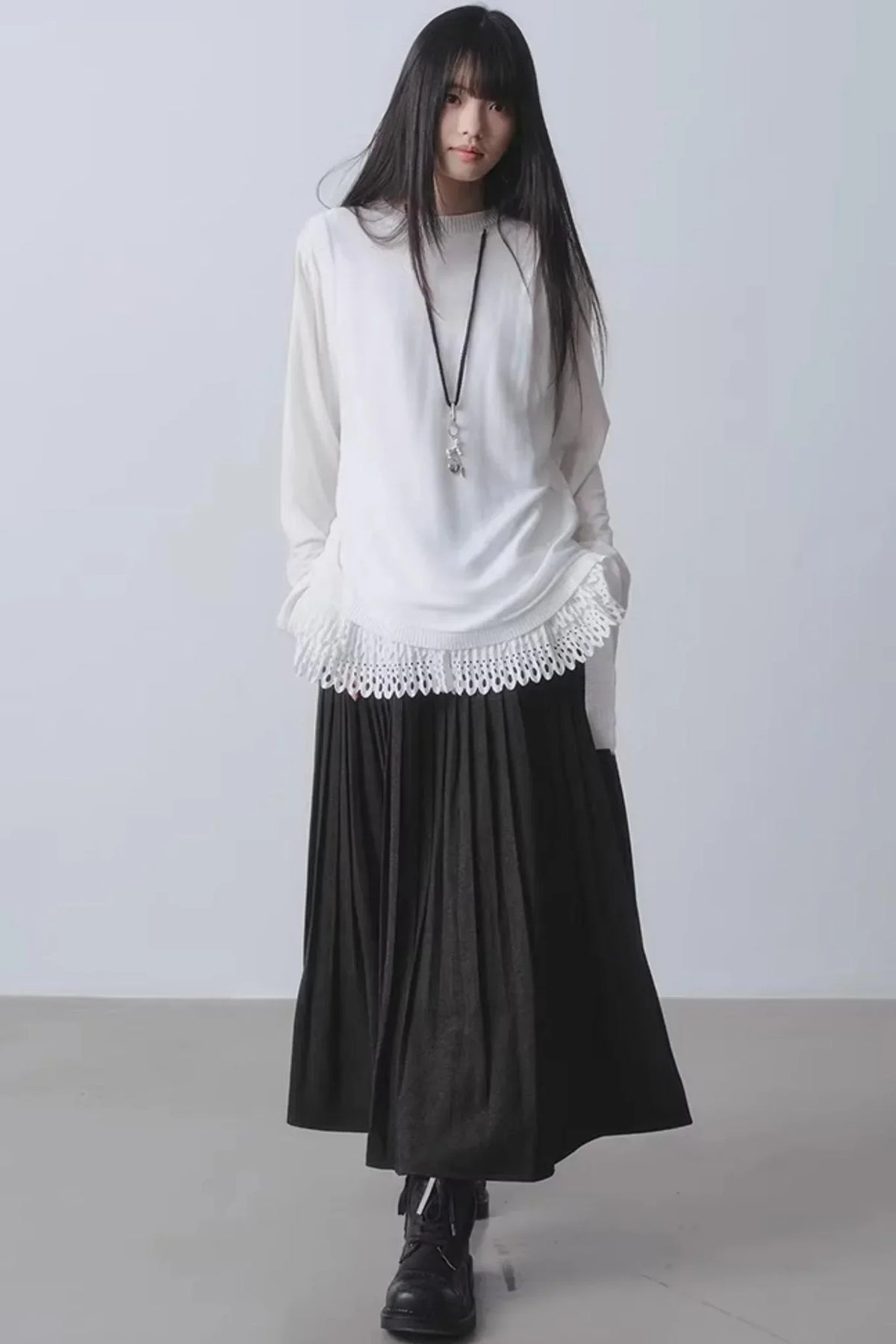 White Patchwork V-Neck Top